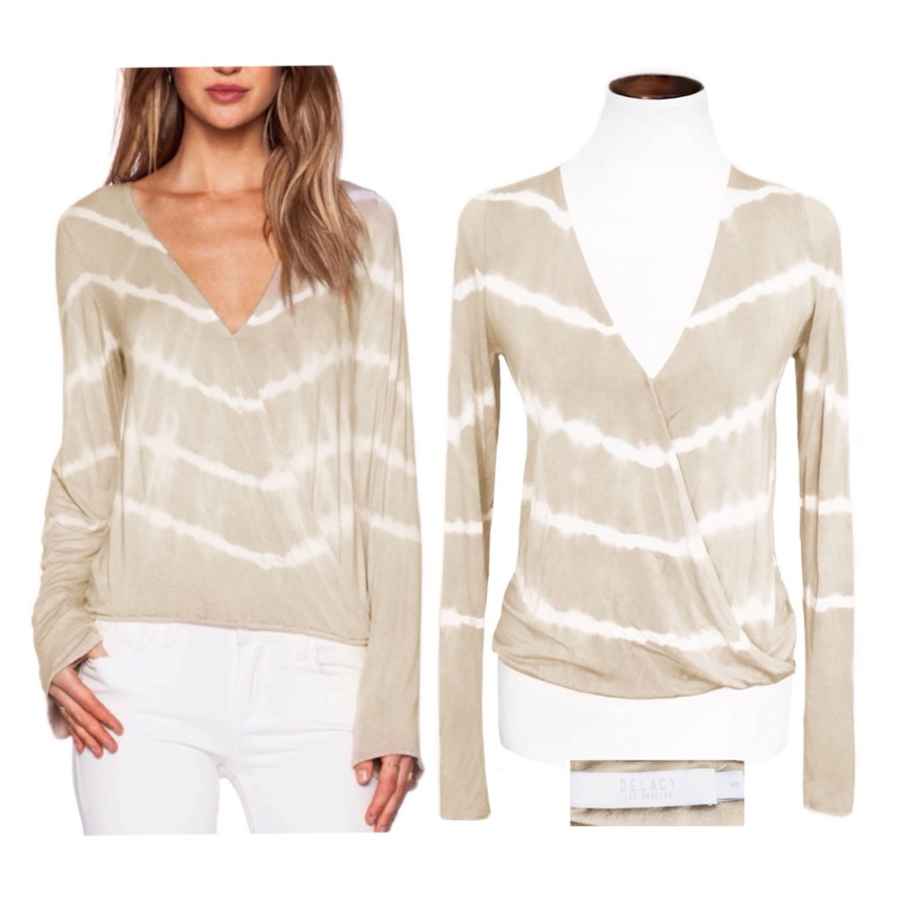 De lacy beige bell sleeve surplice top
